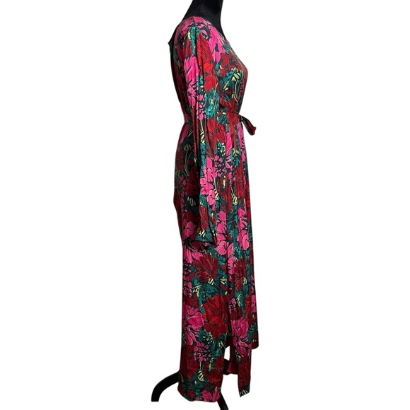 Vineyard Vines Silk Twill Belted Maxi Dress Floral Red Pink Green XL - Picture 9 of 13
